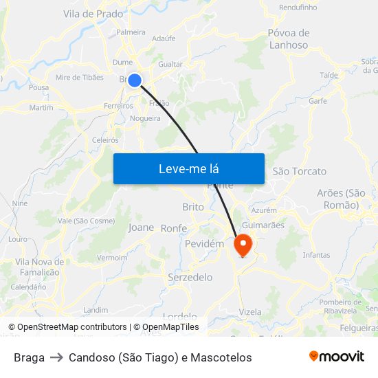 Braga to Candoso (São Tiago) e Mascotelos map