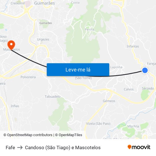 Fafe to Candoso (São Tiago) e Mascotelos map