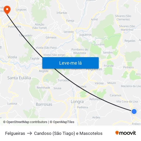 Felgueiras to Candoso (São Tiago) e Mascotelos map