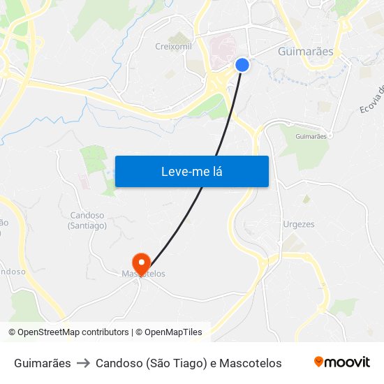 Guimarães to Candoso (São Tiago) e Mascotelos map