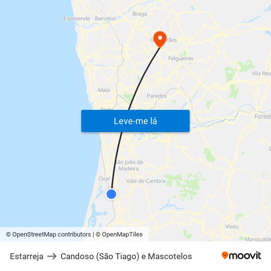 Estarreja to Candoso (São Tiago) e Mascotelos map