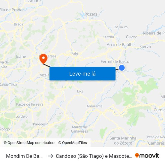 Mondim De Basto to Candoso (São Tiago) e Mascotelos map