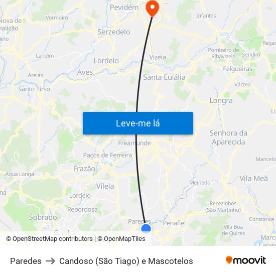 Paredes to Candoso (São Tiago) e Mascotelos map