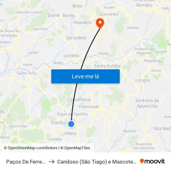 Paços De Ferreira to Candoso (São Tiago) e Mascotelos map
