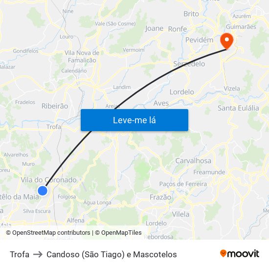 Trofa to Candoso (São Tiago) e Mascotelos map