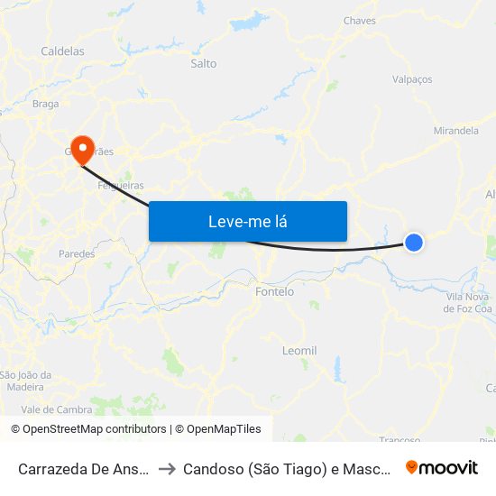 Carrazeda De Ansiães to Candoso (São Tiago) e Mascotelos map