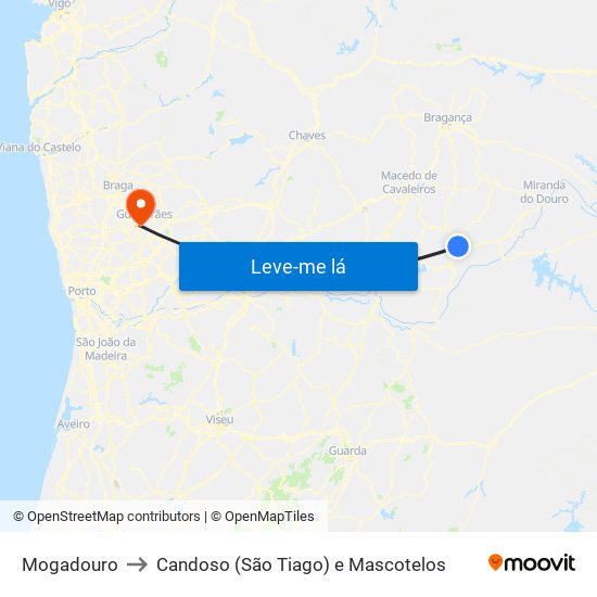 Mogadouro to Candoso (São Tiago) e Mascotelos map