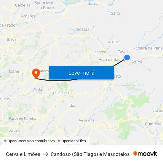 Cerva e Limões to Candoso (São Tiago) e Mascotelos map
