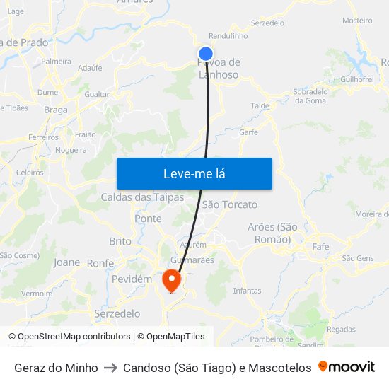 Geraz do Minho to Candoso (São Tiago) e Mascotelos map