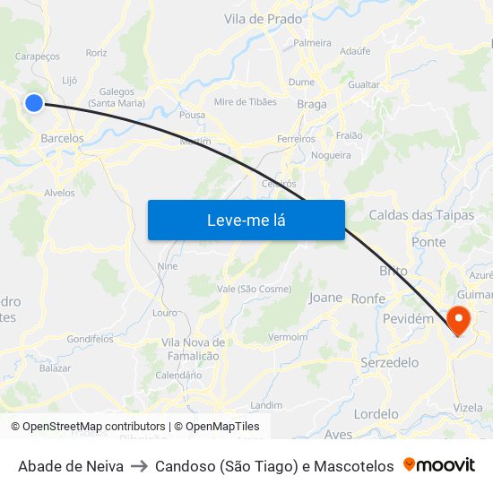 Abade de Neiva to Candoso (São Tiago) e Mascotelos map