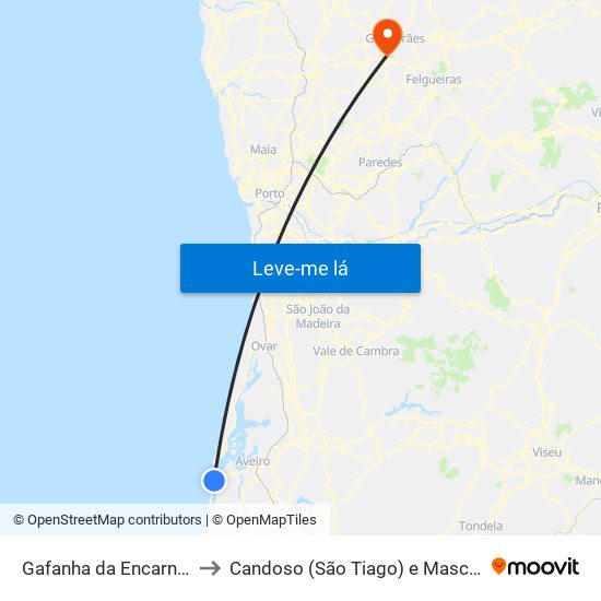 Gafanha da Encarnação to Candoso (São Tiago) e Mascotelos map