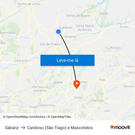 Sabariz to Candoso (São Tiago) e Mascotelos map
