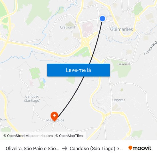 Oliveira, São Paio e São Sebastião to Candoso (São Tiago) e Mascotelos map
