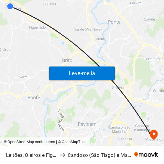 Leitões, Oleiros e Figueiredo to Candoso (São Tiago) e Mascotelos map