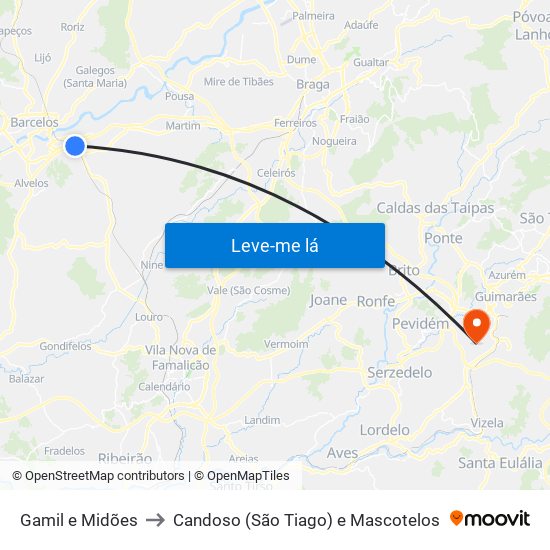 Gamil e Midões to Candoso (São Tiago) e Mascotelos map