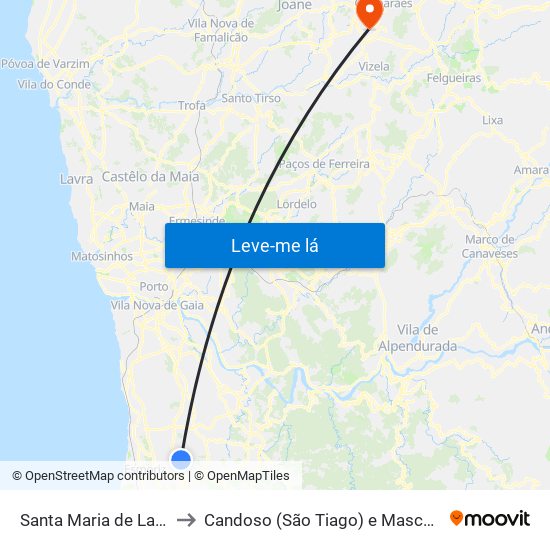 Santa Maria de Lamas to Candoso (São Tiago) e Mascotelos map