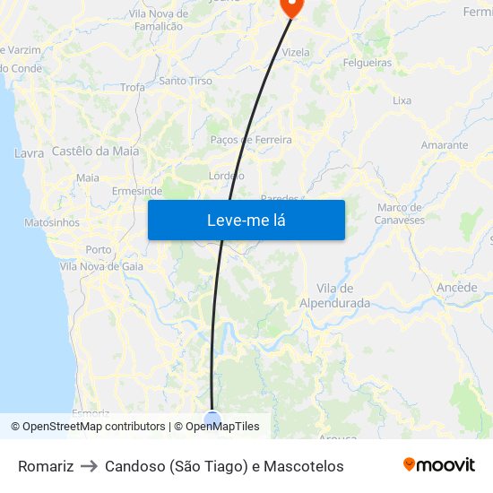 Romariz to Candoso (São Tiago) e Mascotelos map