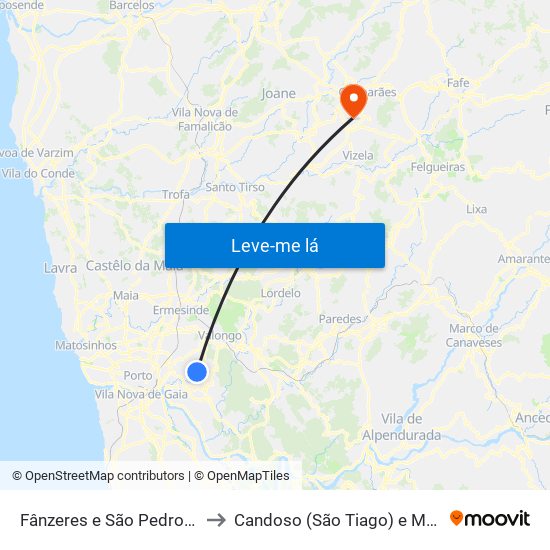 Fânzeres e São Pedro da Cova to Candoso (São Tiago) e Mascotelos map