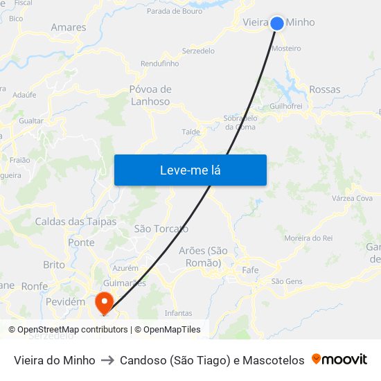 Vieira do Minho to Candoso (São Tiago) e Mascotelos map