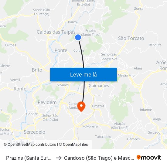 Prazins (Santa Eufémia) to Candoso (São Tiago) e Mascotelos map