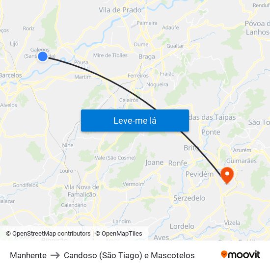 Manhente to Candoso (São Tiago) e Mascotelos map