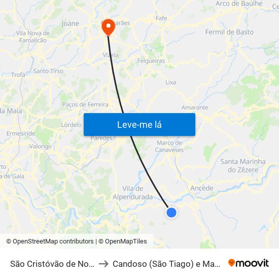 São Cristóvão de Nogueira to Candoso (São Tiago) e Mascotelos map