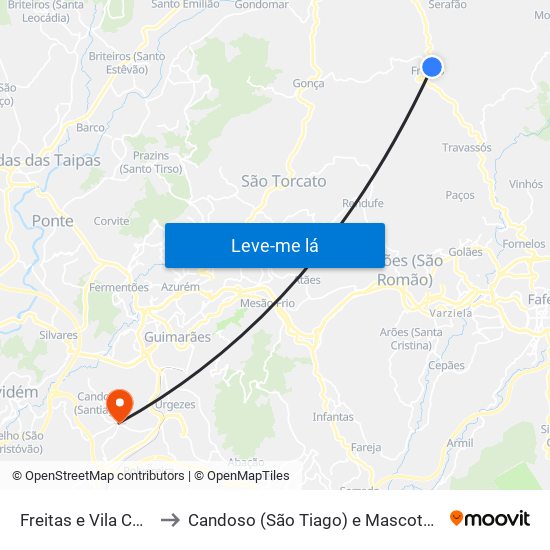 Freitas e Vila Cova to Candoso (São Tiago) e Mascotelos map