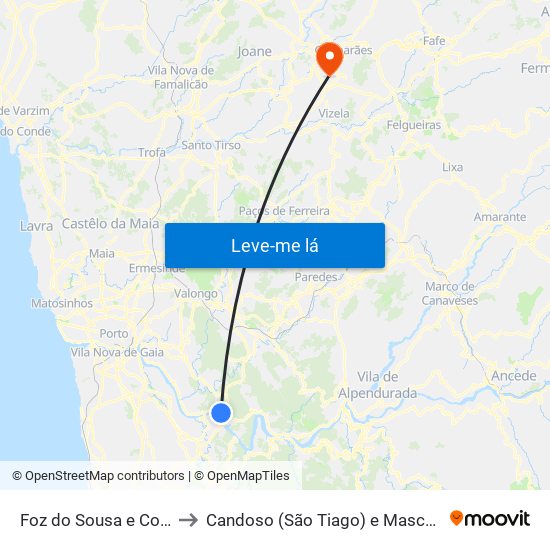 Foz do Sousa e Covelo to Candoso (São Tiago) e Mascotelos map