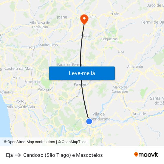 Eja to Candoso (São Tiago) e Mascotelos map