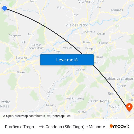 Durrães e Tregosa to Candoso (São Tiago) e Mascotelos map