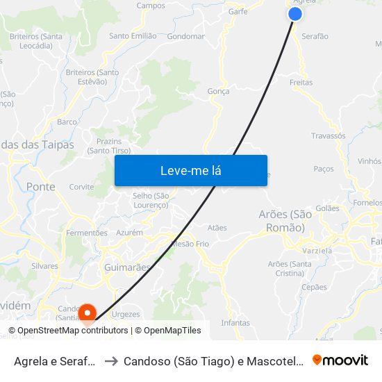 Agrela e Serafão to Candoso (São Tiago) e Mascotelos map
