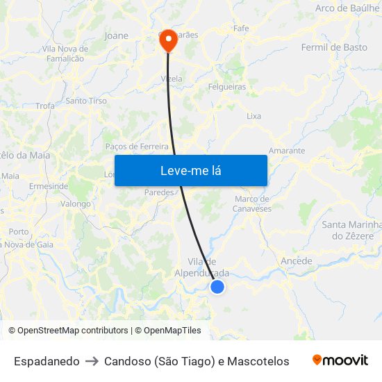 Espadanedo to Candoso (São Tiago) e Mascotelos map