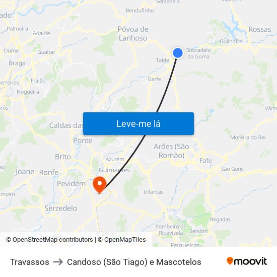 Travassos to Candoso (São Tiago) e Mascotelos map