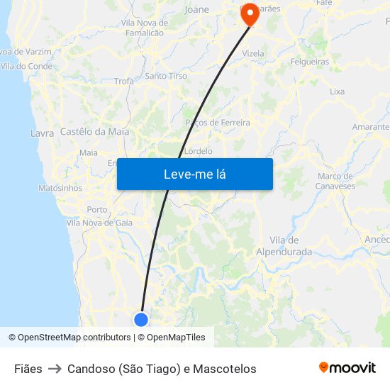 Fiães to Candoso (São Tiago) e Mascotelos map