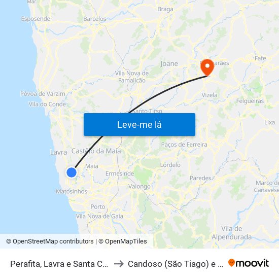 Perafita, Lavra e Santa Cruz do Bispo to Candoso (São Tiago) e Mascotelos map