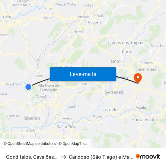 Gondifelos, Cavalões e Outiz to Candoso (São Tiago) e Mascotelos map