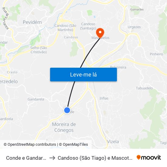 Conde e Gandarela to Candoso (São Tiago) e Mascotelos map