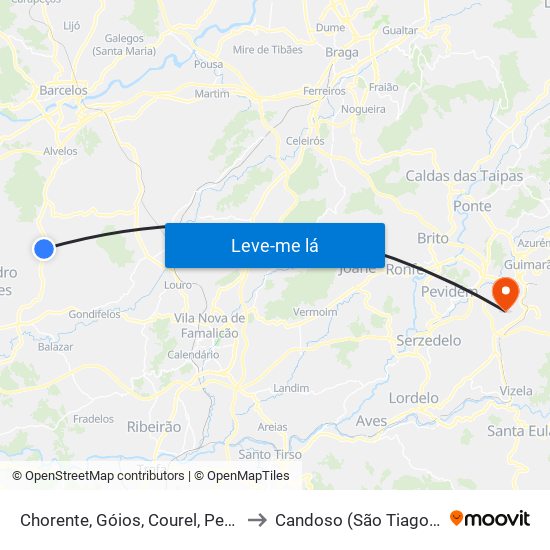 Chorente, Góios, Courel, Pedra Furada e Gueral to Candoso (São Tiago) e Mascotelos map