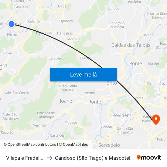 Vilaça e Fradelos to Candoso (São Tiago) e Mascotelos map