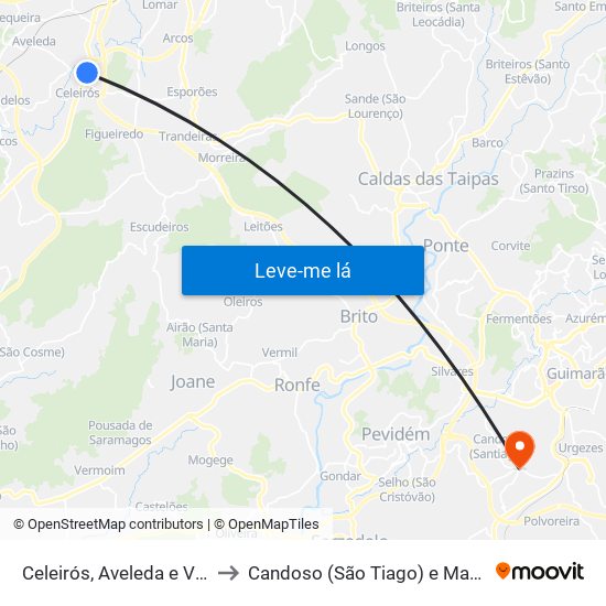 Celeirós, Aveleda e Vimieiro to Candoso (São Tiago) e Mascotelos map