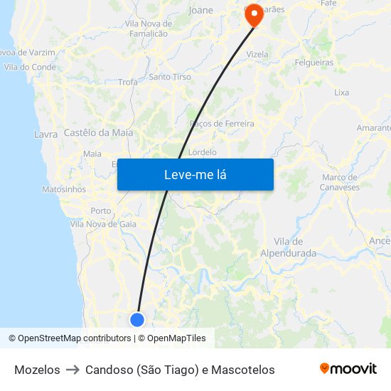 Mozelos to Candoso (São Tiago) e Mascotelos map