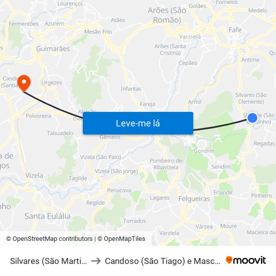 Silvares (São Martinho) to Candoso (São Tiago) e Mascotelos map