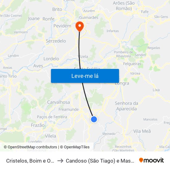 Cristelos, Boim e Ordem to Candoso (São Tiago) e Mascotelos map