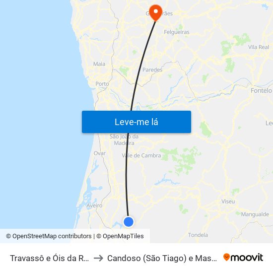 Travassô e Óis da Ribeira to Candoso (São Tiago) e Mascotelos map