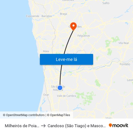 Milheirós de Poiares to Candoso (São Tiago) e Mascotelos map