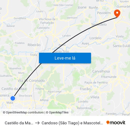 Castêlo da Maia to Candoso (São Tiago) e Mascotelos map