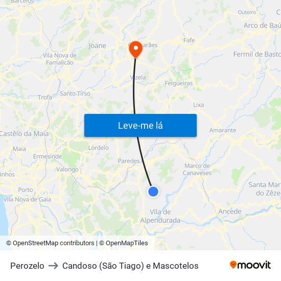 Perozelo to Candoso (São Tiago) e Mascotelos map