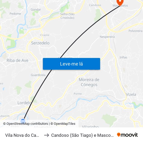 Vila Nova do Campo to Candoso (São Tiago) e Mascotelos map