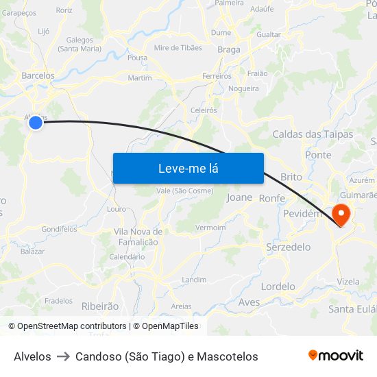 Alvelos to Candoso (São Tiago) e Mascotelos map