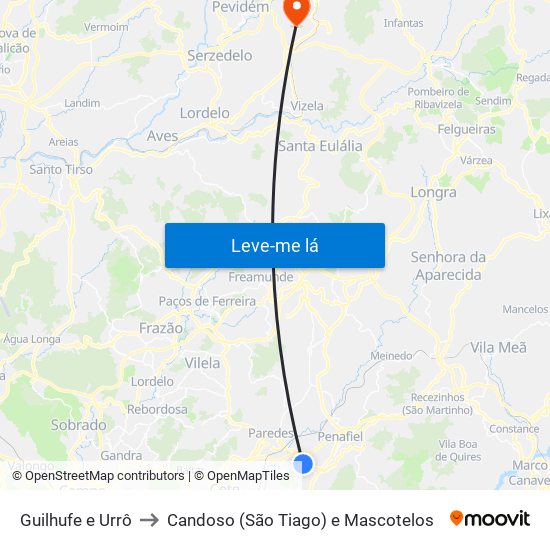 Guilhufe e Urrô to Candoso (São Tiago) e Mascotelos map